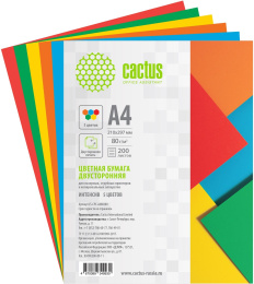 Бумага Cactus CS-CPC-A480200, A4, 200л, 80г/м2, радуга интенсив (5цветов)
