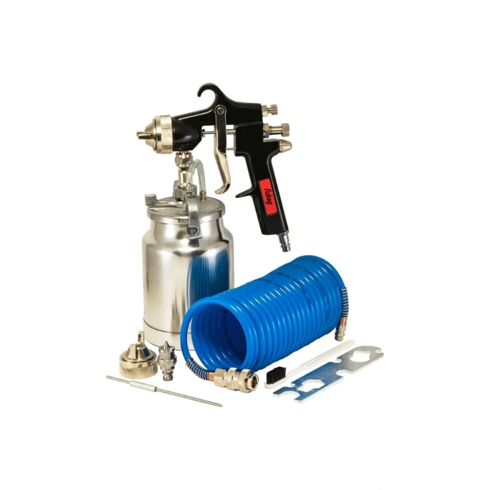 Набор пневмоинструмента FUBAG Basic S1000 3 предмета, краскораспылитель с нижним бачком 1 л, спиральный шланг 5 м, доп. сопло 2 мм с воздушной головкой и иглой 120111