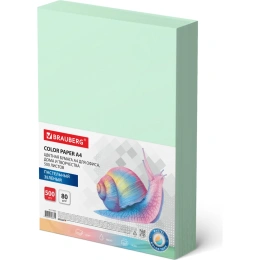 Цветная бумага BRAUBERG А4, 80 г/м2, 500 л., пастель, зеленая, для офисной техники 115221
