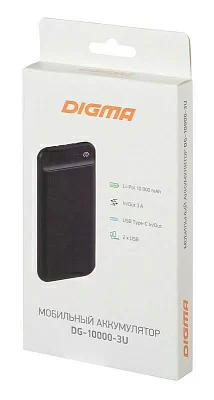 Мобильный аккумулятор Digma DG-10000-3U-BK Li-Pol 10000mAh 3A черный 3xUSB материал пластик