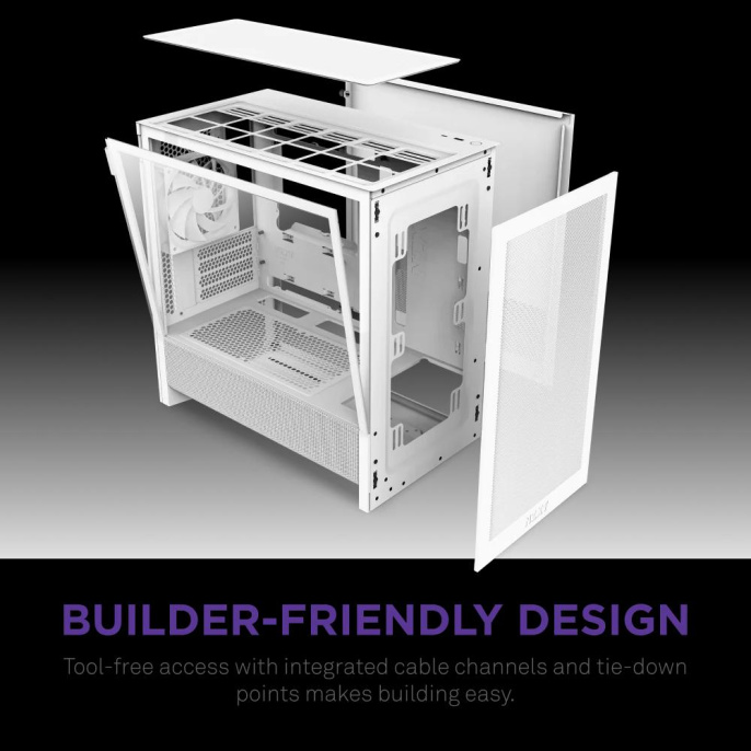 Корпус без блока питания Case NZXT H3 Flow 2025 , Midi-Tower, TG, 1x120mm, 1xUSB-A 3.2 + 1xUSB-C 3.2, mATX, mITX White (CC-H31FW-01)