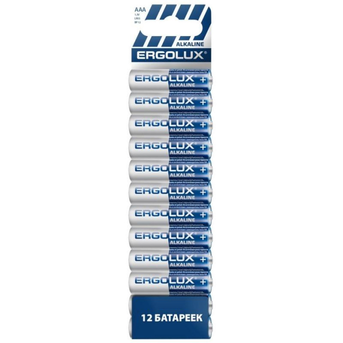 Ergolux Alkaline BP12 LR03 ПРОМО, LR03 BP12, мизинчиковая батарейка ААА 1.5В 12шт. в уп-ке