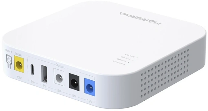 Источник бесперебойного питания Marsriva KP4 31053166 12V/2Ah, двойное преобразование, 1 фазный вход/1 фазный выход, 18ВА, 18Вт, 50, 60Гц, выход 12V, 9V, 5V DC, USB-A и USB-C 5V/2.1A