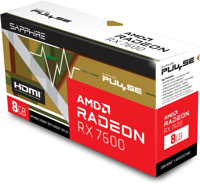 Видеокарта Sapphire AMD  Radeon RX 7600 11324-01-20G PULSE RX 7600 GAMING 8ГБ Pulse, GDDR6, Ret