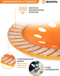 Чашка по бет. Вихрь 73/10/3/10 d 180мм угловые шлифмашины