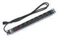 Cabeus PDU-8P-2IEC Блок распределения питания для 19" шкафов, горизонтальный, 8 розеток, 10 A, выключатель, алюминиевый корпус, шнур 2 м, вилка IEC 320 C14