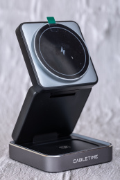 Беспроводное зарядное устройство CABLETIME CE12B (CT-WPG01-PG) 3-в-1, Qi-зарядка, 15 Вт, автодержатель, быстрая зарядка