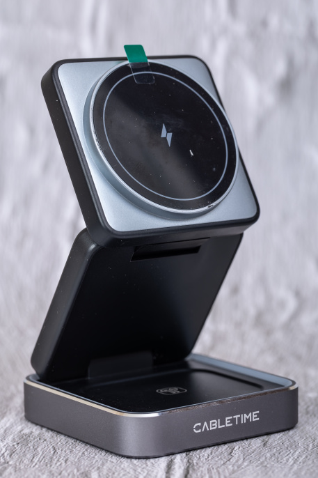 Беспроводное зарядное устройство CABLETIME CE12B (CT-WPG01-PG) 3-в-1, Qi-зарядка, 15 Вт, автодержатель, быстрая зарядка