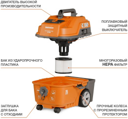 Строительный пылесос Daewoo DAVC 2516S,  оранжевый