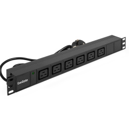 Блок розеток с кабелем с евровилкой ExeGate ServerPro PDU-19H013 Al-6C19-EU3CU (19", 1U, Алюминий, 6*IEC 320 C19, Евровилка EU/Тип F(Schuko) VDE-250V-16A-3*1.5mm2, медь, 3 метра, индикатор питания, черный, RTL) EX280871RUS