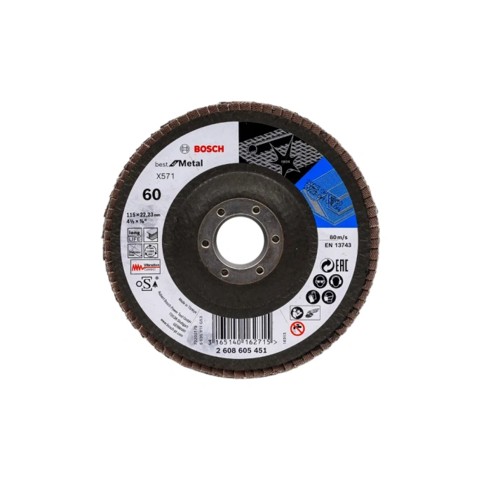 Круг лепестковый Best for Metal для УШМ (115 мм; К60) Bosch 2608605451