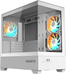 Корпус Gigabyte C201 Panoramic Ice GB-C201PI SKRIBBLE-G-BK-V1 материал: сталь, окно: закаленное стекло, 2хUSB3.0, Audio, без БП, 2x3.5” и 1x2.5”, 2x2.5”/3.5″, 5 слотов расширения, mATX, длина