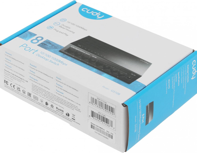 Коммутатор CUDY 8-Port Gigabit Metal  Switch 5-Port Gigabit Ethernet Switch, 5 10/100/1000M RJ45 Ports, Loop Detection, USB-C Power Input, Plug & Play, Wall-Mount GS108