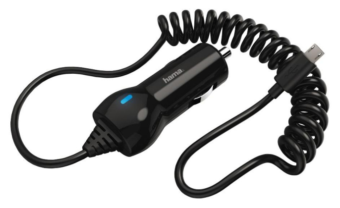 Автомобильное зарядное устройство HAMA H-183248, microUSB, 12Вт, 2.4A, черный [00183248]