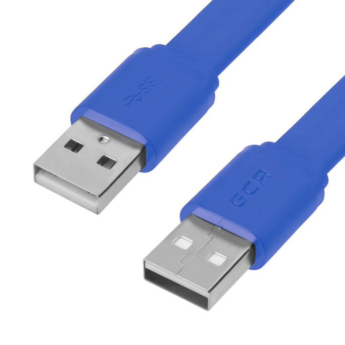GCR Кабель PROF 5.0m USB 2.0 AM/AM, плоский, синий, 28/24 AWG, экран, заземление, морозостойкий GCR-55573