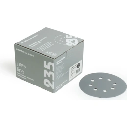 Диск шлифовальный на пленочной основе 235 Grey Zirconia Р220, 125 мм, 8 отверстий, 100 шт SANDWOX 235.125.220.08