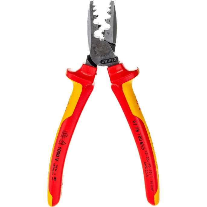 Пресс-клещи для обжима контактных гильз KNIPEX VDE, кол-во гнезд: 9, L-180 мм KN-9778180SB