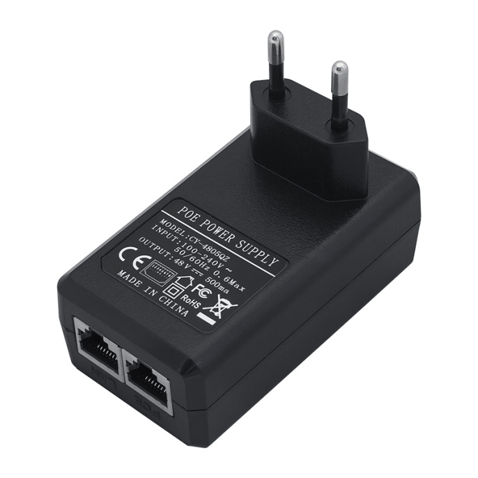 Инжектор питания PoE 48В 0.5А с поддержкой 1000 Mbps