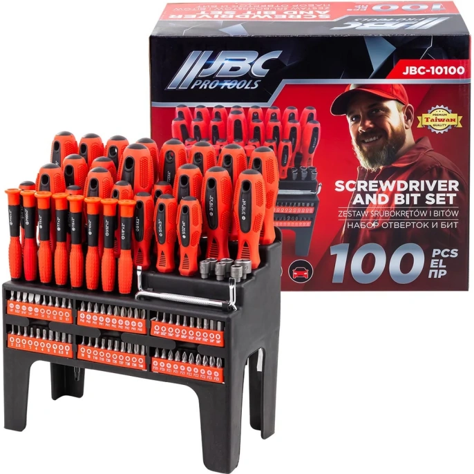 Набор отверток и бит JBC 100 предметов, на пластиковом стенде JBC-10100(62023)