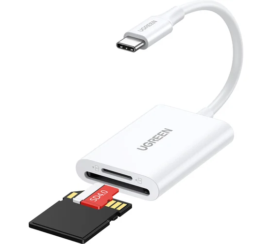 Кардридер многофункциональный UGREEN CM265 (35506) USB-C to SD+TF 3.0 Multifunction Card Reader. Цвет: белый