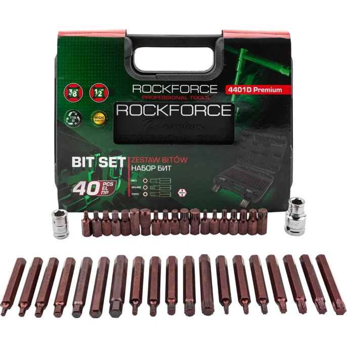 Набор бит 1/2"&1/4"&3/8"DR TORX 40 предметов с держателями PREMIUM Rockforce RF-4401D(28675)