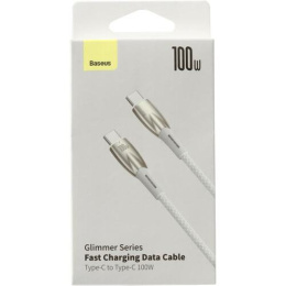 Кабель Baseus CADH000702 Glimmer Series Fast Charging Data Cable Type-C to Type-C 100W 1m White (передача данных, питание устройств, скорость передачи: 480Mbps, материал: цинковый сплав, нейлон)