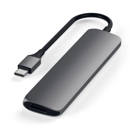 USB адаптер Satechi Slim Aluminum Type-C Multi-Port Adapter with Type-C Charging Port. Интерфейс USB-C. Порты USB Type-C, 2хUSB 3.0, 4K HDMI. Цвет серый космос. (ST-CMAM)