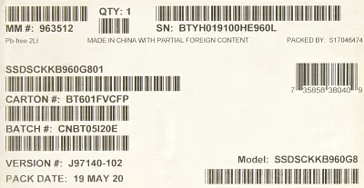 Накопитель SSD 960 Gb M.2 2280 B&M 6Gb/s Intel D3-S4510 Series SSDSCKKB960G801
