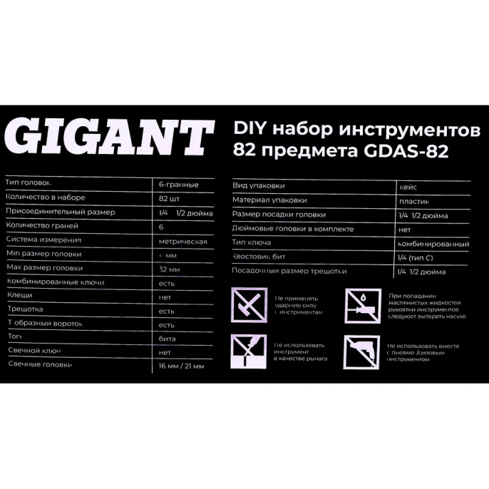 Набор инструментов Gigant DIY 82 предмета GDAS-82