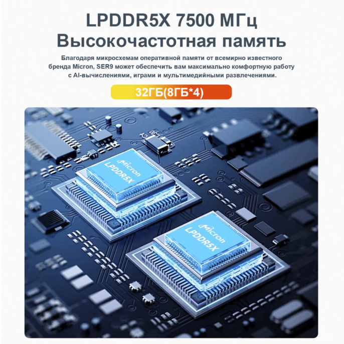 Мини-компьютер Beelink SER9 AMD Ryzen AI 9 HX 365, RAM 32 ГБ, SSD 1000 ГБ, AMD Radeon 890M, серебристый BL/Ryzen_AI_9HX365,32/1TB/Milky Grey