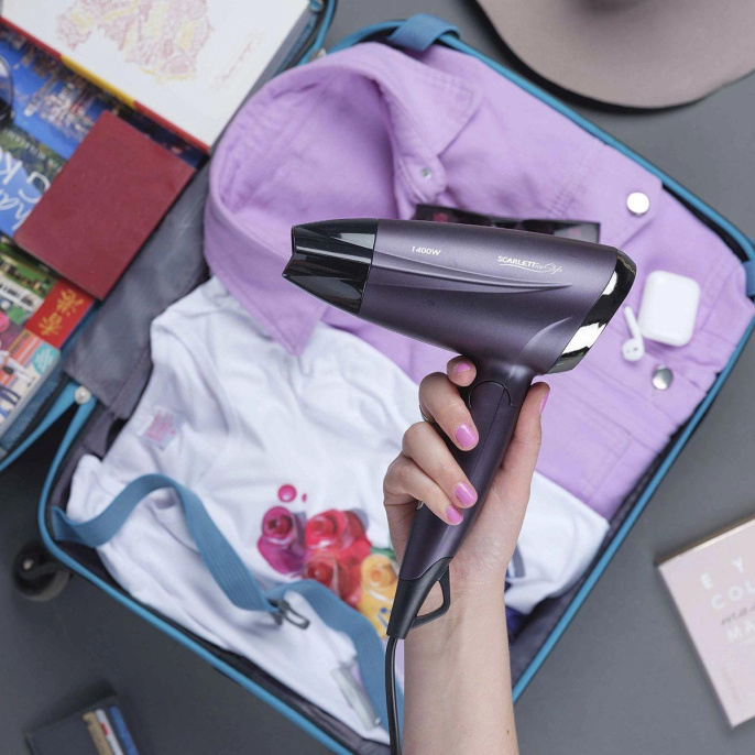 Фен Scarlett SC-HD70IT13, 1400Вт, фиолетовый и черный