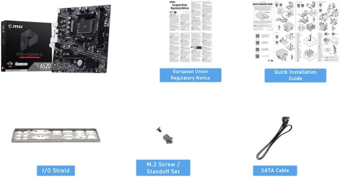 Материнская плата MSI PRO A520M-S Soc-AM4 AMD A520 2xDDR4 mATX AC`97 8ch 7.1 GbLAN RAID+HDMI