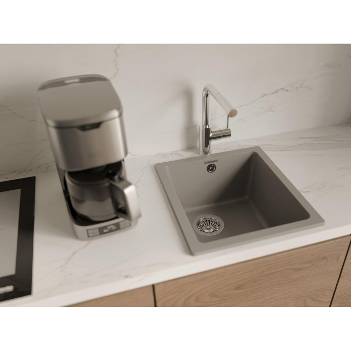 Кухонная мойка RIVELATO RIVELATO Мойка BERKANA 35 1-чаш 415*455, монтаж: универсальный, материал: кварц, цвет серый металлик BK-35 grigio metallizzato