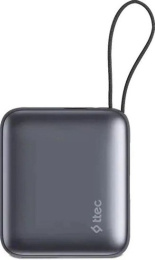 Внешний аккумулятор TTEC 2BB232GR ReCharger Mini LCD 10000mAh USB-C PD 35W Powerbank со встроенным кабелем USB-C. Цвет: серый