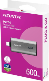Накопитель SSD A-Data USB3.2 Gen2 500GB SC750-500G-CCBK SC750 серый