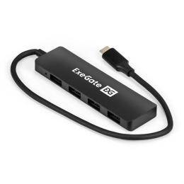 USB-Хаб концентратор 4-в-1 ExeGate DUB-4CP/3 кабель-адаптер USB Type C -- 4xUSB3.0, Plug&Play, черный EX296929RUS