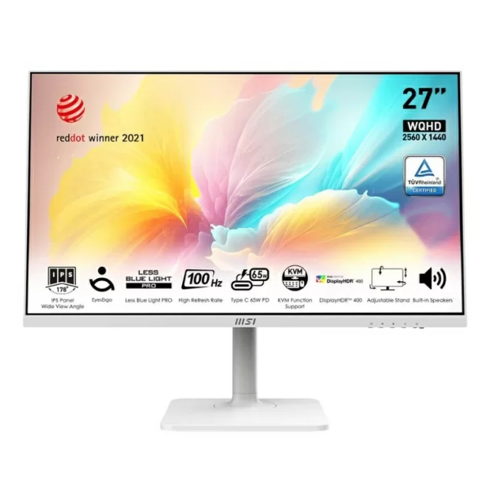 Монитор MSI 27" Modern MD272QXPW белый IPS LED 1ms 16:9 HDMI M/M матовая HAS Piv 400cd 178гр/178гр 2560x1440 100Hz DP Quad 2K (1440p) USB 5.85кг