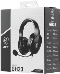 Гарнитура игровая MSI Immerse GH20, для компьютера и игровых консолей, накладные, проводные, черный [s37-2101060-sv1]