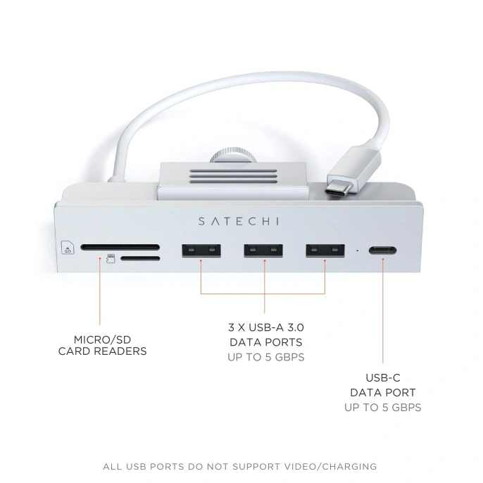 USB-C-концентратор Satechi Aluminum USB-C Clamp Hub для 24" iMac - Silver. Цвет: серебристый (ST-UCICHS)