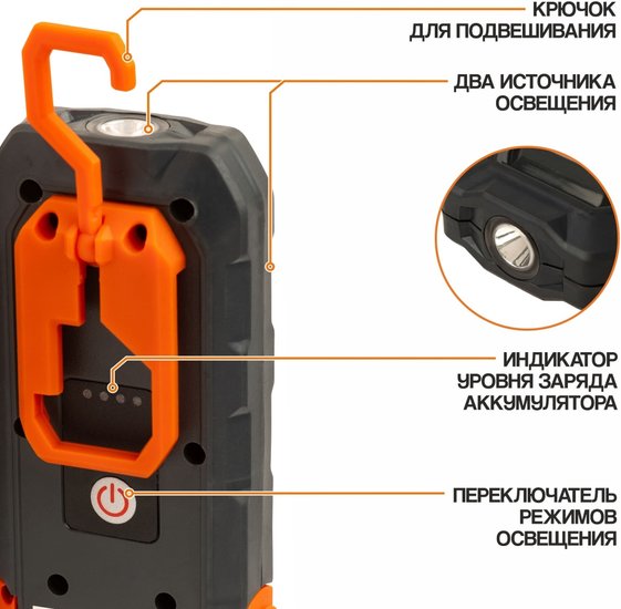 Фонарь MaxPiler MWL-06 (универсальный, аккумуляторный, 420/120/55 Лм, LED SMD+COB, подставка, 3 реж, 3-13 ч)