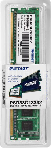 Оперативная память Patriot PSD38G13332 DDR3 - 1x 8ГБ 1333МГц, DIMM, Ret
