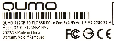 Накопитель SSD 512 Gb M.2 2280 M QUMO Q3DT-512GMSY-NM2/Q3DT-512GSCY-NM2 3D TLC