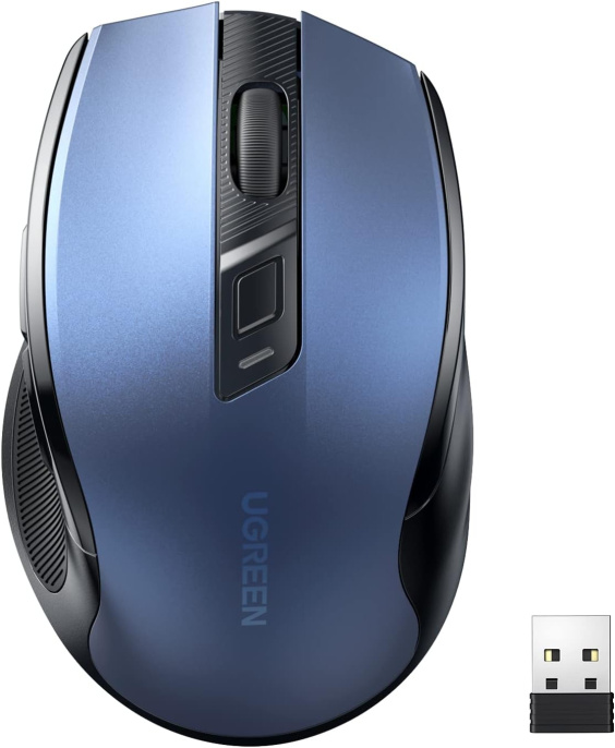 Беспроводная компьютерная мышьUGREEN MU006 (25753) Ergonomic Wireless Mouse 2.4G 4000DPI Silence Design 2.4 GHz&BT. Цвет: синий