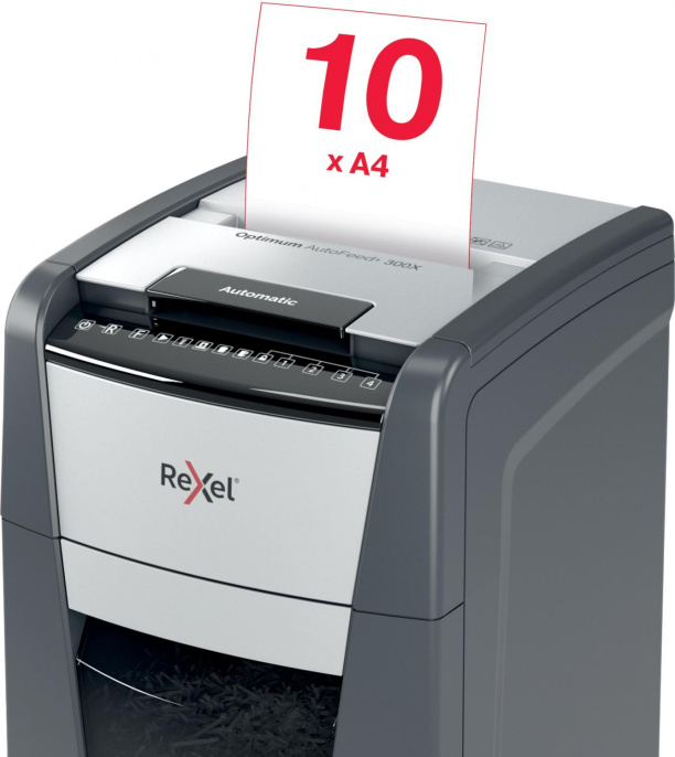 Уничтожитель бумаг Rexel Optimum AutoFeed 300X, с автоподачей, P-4, 4х25 мм, 300 лист. одновременно, 60л [2020300xeu]