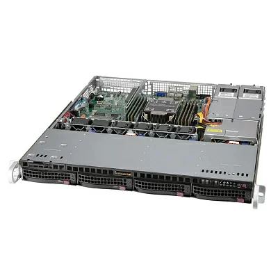 Supermicro SYS-510P-MR 1U, LGA-4189, TDP 270W, Intel C621A, 8xDDR4, 4x 3.5" NVMe/SATA drive bays (4x 3.5" NVMe hybrid), SATA3 (6Gbps), 1xPCI-E 4.0 x16 FHFL, 2x1GbE LAN, 1xRJ45 IPMI, 5xUSB 3.2, 6xUSB 2.0, 1xVGA, 2 COM, 2x400W