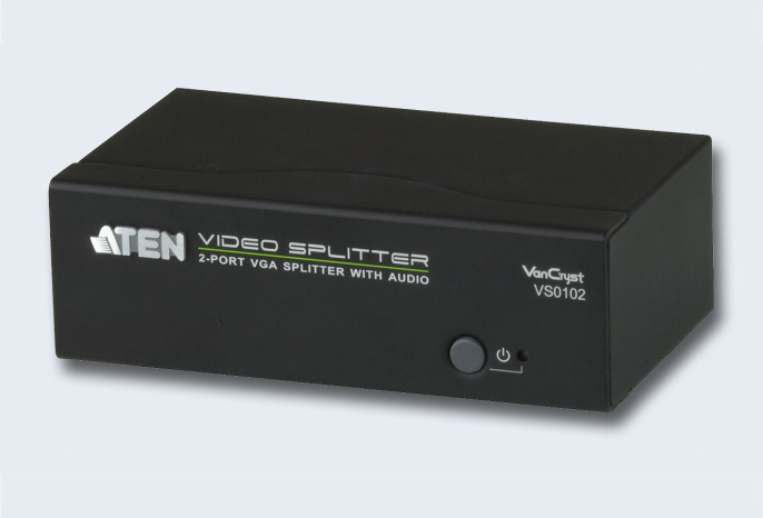 Разветвитель, электрон. ATEN VS0102-AT-G, SVGA+AUDIO, 1 2 монитора 450MHz, 65 метр., F M, без шнуров, Б.П. 220 5.3V, VANCRYST