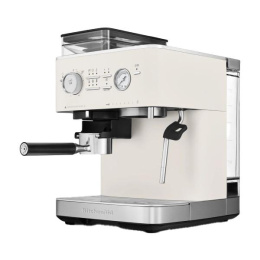 Полуавтоматическая кофемашина KitchenAid, давление 15 бар, 15 уровней помола, объем резервуара для воды 2.5 л, автоматический капучинатор, одновременное приготовление двух чашек, индикатор наличия зерен, индикация уровня воды, цвет фарфоровый белый