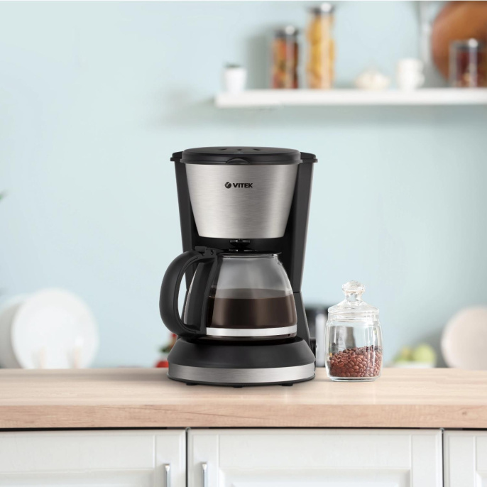 Кофеварка Vitek VT-1506 BK,  капельная,  черный  / серебристый