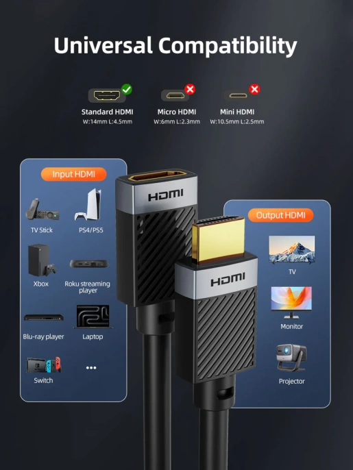 Удлинительный кабель CABLETIME CH25H (CT-HDMF4K-AG1) 1 м, черный, 4K60Hz HDMI