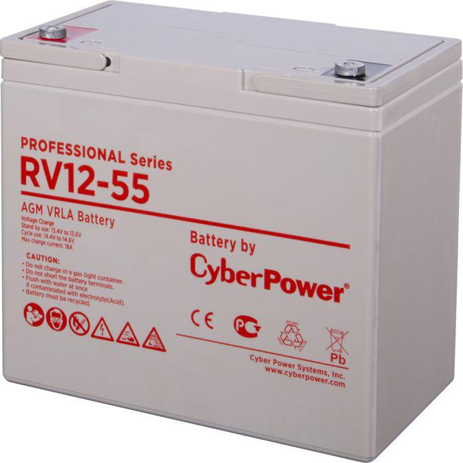 Аккумуляторная батарея CyberPower RV 12-55 12В/55Ач, клемма Болт М6 230х138х205мм 227мм ; 18,1кг; Срок службы